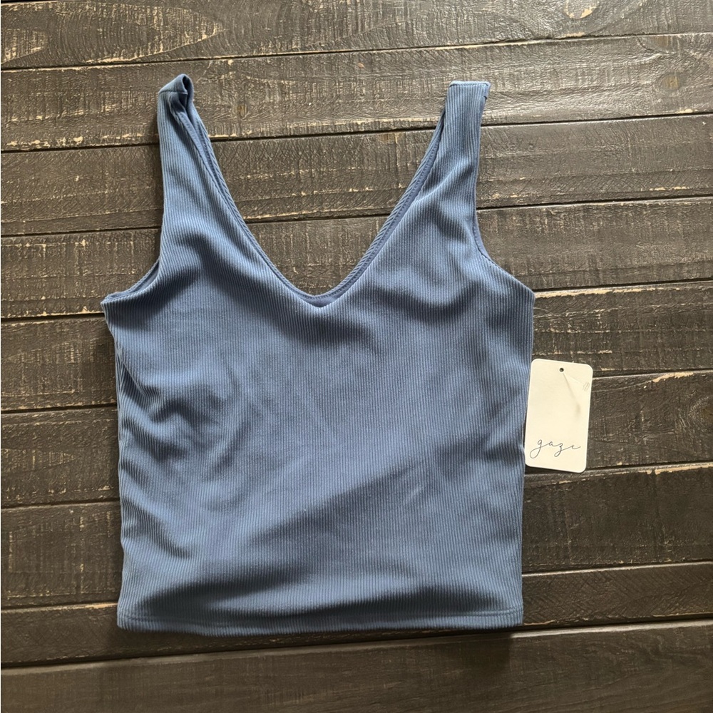 Gaze Blue Ribbed Tank Top